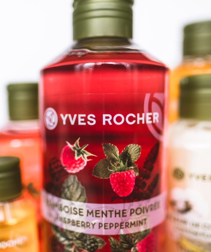 Rostov-on-Don / Russia - December 24 2019: natural shower gels by Yves Rocher company, background with brand products